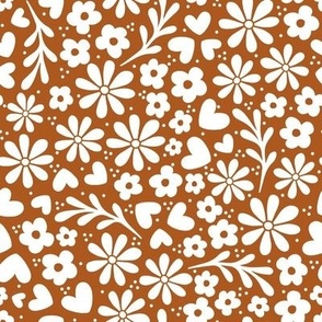 Smaller Scale Dainty Whimsy Garden Floral on Sunset Brown