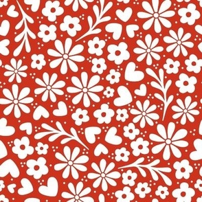 Smaller Scale Dainty Whimsy Garden Floral on Rustic Red