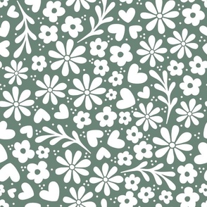 Bigger Scale Dainty Whimsy Garden Floral on Pine Green