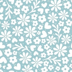 Smaller Scale Dainty Whimsy Garden Floral on Baby Blue