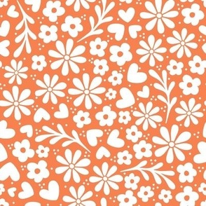 Smaller Scale Dainty Whimsy Garden Floral on Orange Spice