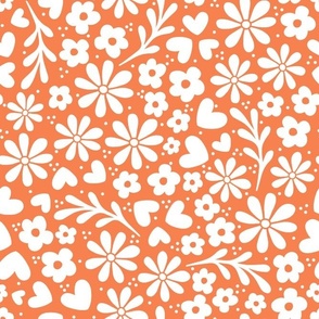 Bigger Scale Dainty Whimsy Garden Floral on Orange Spice