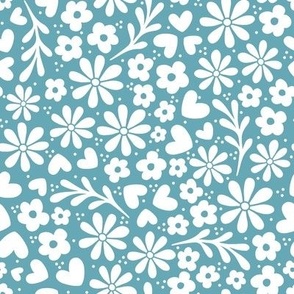 Smaller Scale Dainty Whimsy Garden Floral on Boho Blue