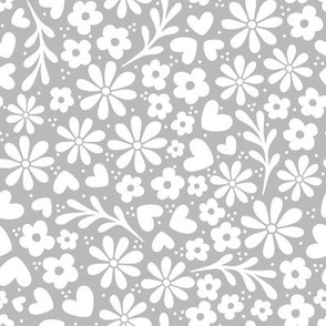 Smaller Scale Dainty Whimsy Garden Floral on Cloud Grey
