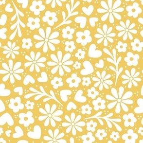 Smaller Scale Dainty Whimsy Garden Floral on Daisy Yellow