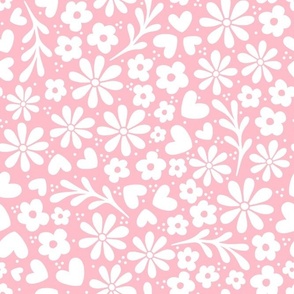 Bigger Scale Dainty Whimsy Garden Floral White on Baby Pink