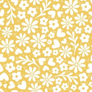 Bigger Scale Dainty Whimsy Garden Floral on Daisy Yellow