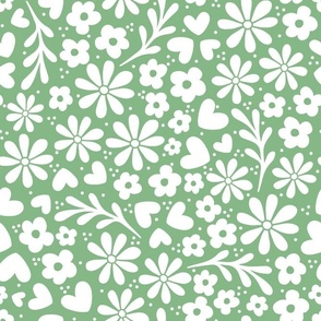 Bigger Scale Dainty Whimsy Garden Floral White on Fresh Green