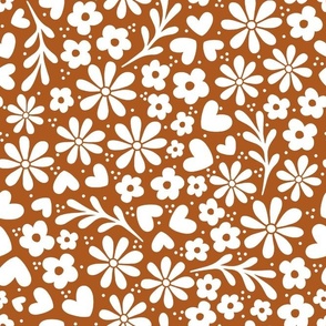 Bigger Scale Dainty Whimsy Garden Floral on Sunset Brown