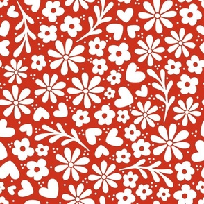 Bigger Scale Dainty Whimsy Garden Floral on Rustic Red