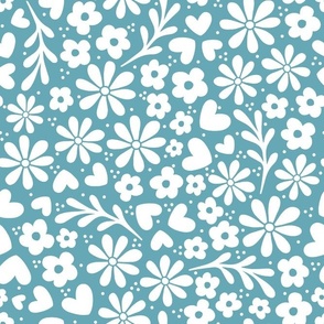 Bigger Scale Dainty Whimsy Garden Floral on Boho Blue