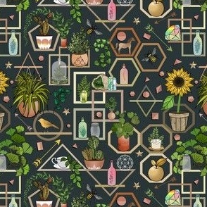 Geometric Garden Wall (Charcoal tiny scale) 