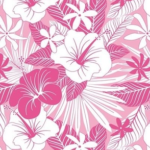 Hawaiian Hibiscus Luau Pink background 7x7 repeat