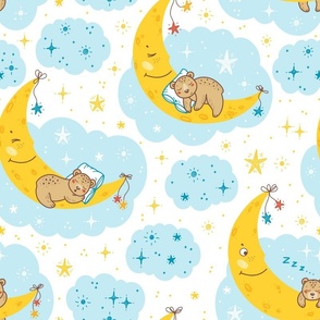 Cute Teddy Bear Sleeping on Moon 1