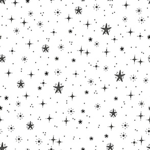 Starry Sky, Doodle Stars / black and white