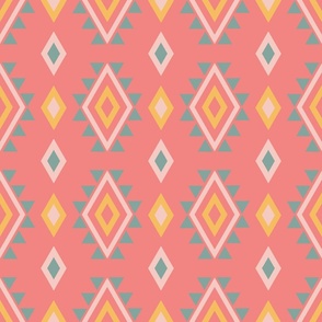 Geometric Aztec-Inspired Pattern in Coral and Soft Pastels