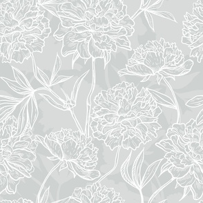 Peony Flowers / Gray White