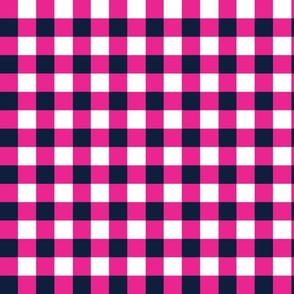 Hot Pink and Navy Blue Gingham Check - Medium Scale - 