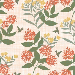 Modern Tropical Carimar  Gardens Apricot Orange Large Scale