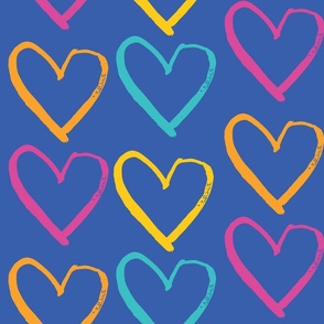 (L) colourful love hearts on solid blue