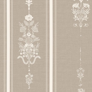 vintage romatic stripes and floral ornaments. light neutral on beige texture - medium scale