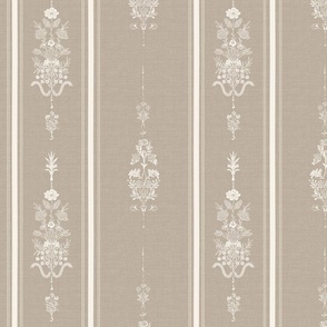 vintage romatic stripes and floral ornaments. light neutral on beige texture - small scale