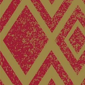 Ruby Red Diamond Pattern on Antique Gold