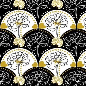 Hollywood Deco Rose Vintage Glamour - Black, White And Gold .