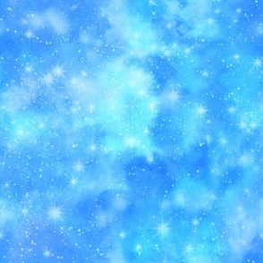 Galaxy Stars  on Light Blue Stars - Medium - Celestial White Stars Watercolor Astronomy Space