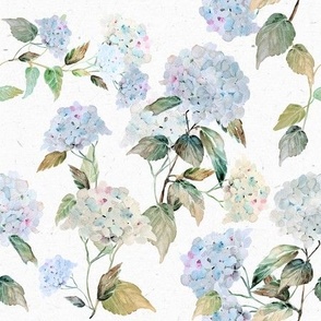 Medium Vintage Blue Hydrangea Flowers / Watercolor White