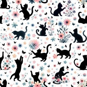 Black Cats in a Spring Meadow