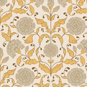 delicate fantasy floral-neutral-yellow and cream