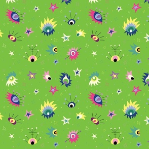 Space Eyes Smaller // Solar Beam (Lime Green) Background