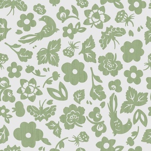 Floral Doodles - Artichoke Green, Medium Scale
