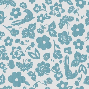 Floral Doodles - Chambray Blue, Medium Scale