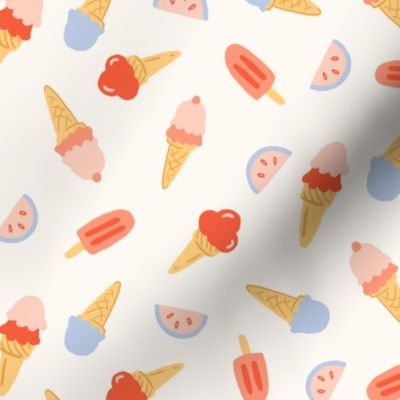 Tossed Summer Ice Cream and Popsicles in Red, White and Blue and Pink