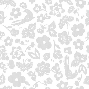 Floral Doodles - Pale Grey, Medium Scale