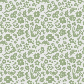 Floral Doodles - Artichoke Green, Small Scale