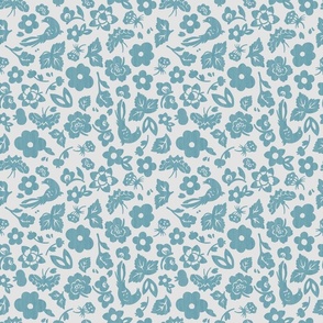 Floral Doodles - Chambray Blue, Small Scale
