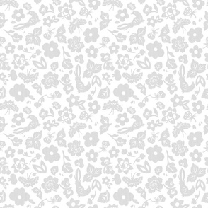 Floral Doodles - Pale Grey, Small Scale