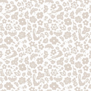 Floral Doodles - Warm Beige, Small Scale