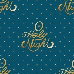 Gold O Holy Night on Teal with Christmas Stars