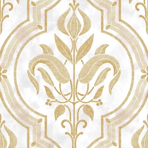 L // White and Gold Botanical Ogee Design