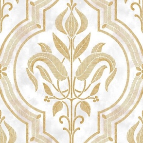 M // White and Gold Botanical Ogee Design