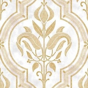 S // White and Gold Botanical Ogee Design