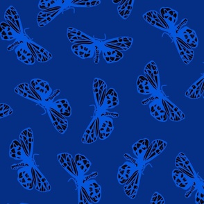 Scattered Butterflies_classic blue and black on royal blue