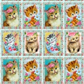 Kittens Floral Blankie Collage vintage