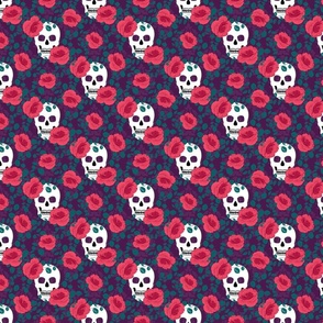 Gothic Roses and Skulls Halloween Pattern (violet) - medium 