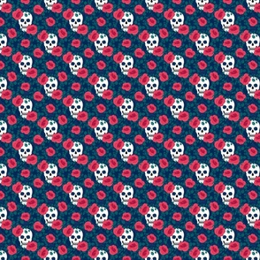 Gothic Roses and Skulls Halloween Pattern (blue) - small