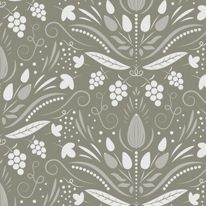 (XL) Floral Damask, Antique Pewter, Extra Large Scale